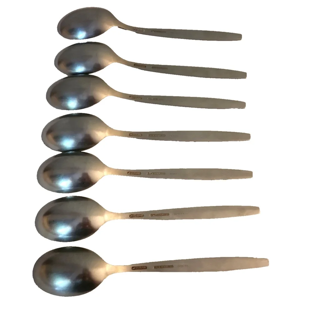 Lot of 7 Noritake HARMONY Stainless 18-8 Japan Silverware Dessert & Soup Spoon